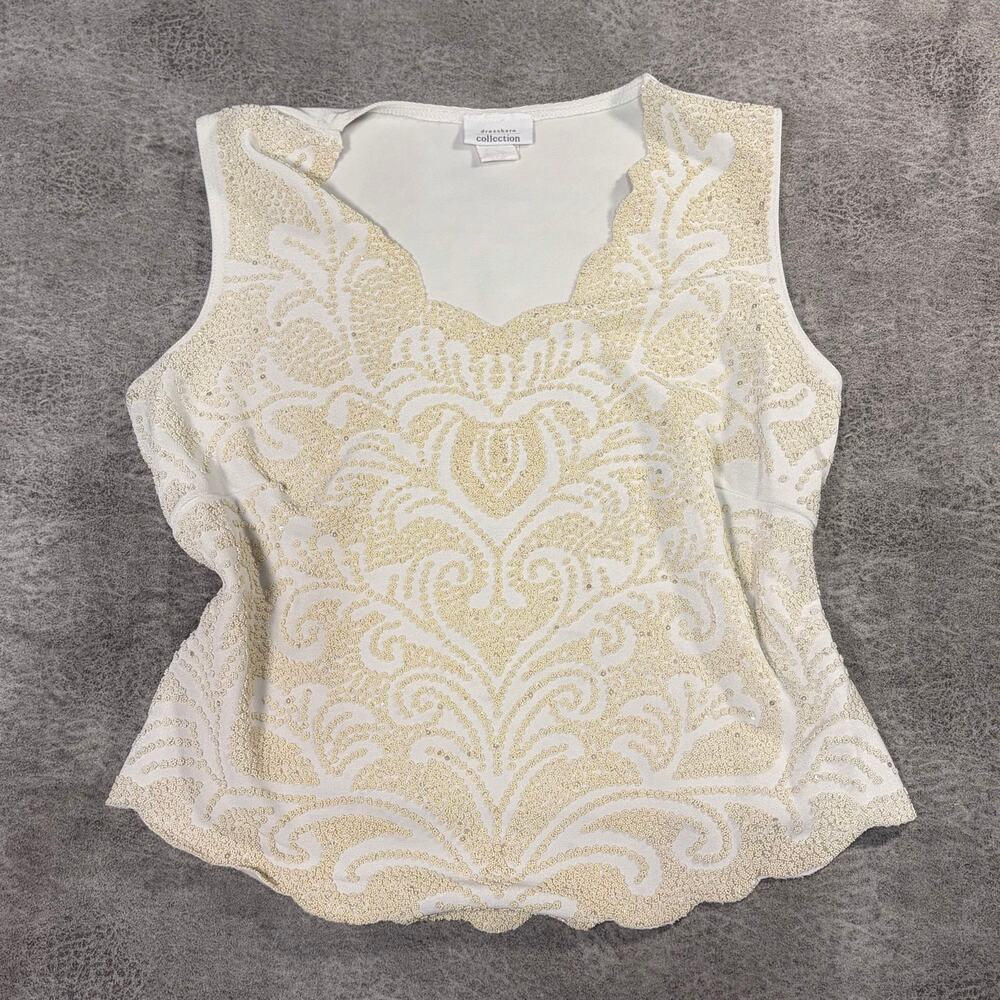 Vintage White Embellished Scalloped Tank Top